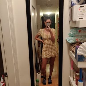Yellow Gingham Apron Shirt Dress